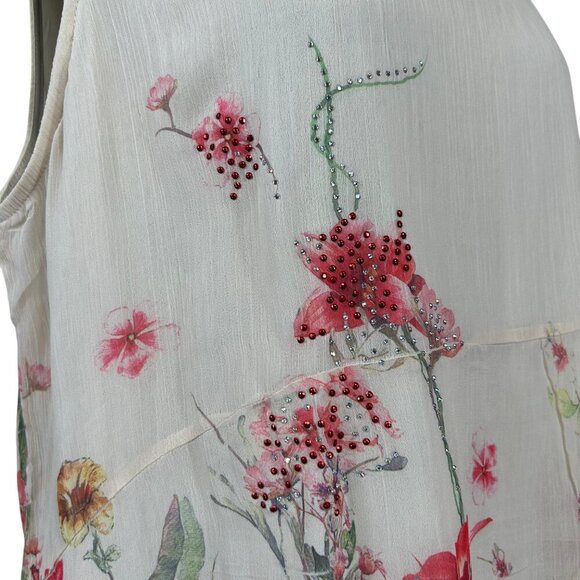 Calstyle White Coral Floral Sleeveless Lined Babydoll Tunic Top Size 2X - Picture 6 of 9